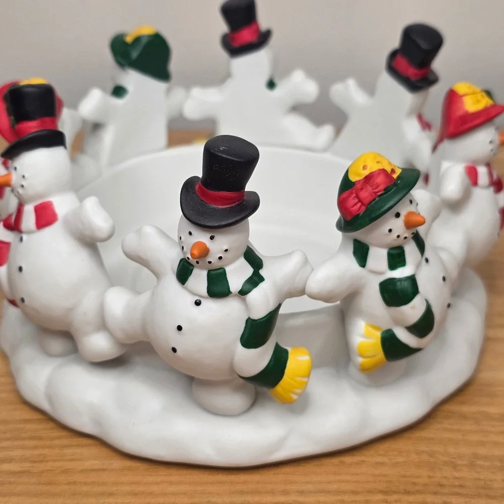 Partylite Frolicking Frostys Snowmen‎ 3 Wick Candle Holder Christmas Decor P7364